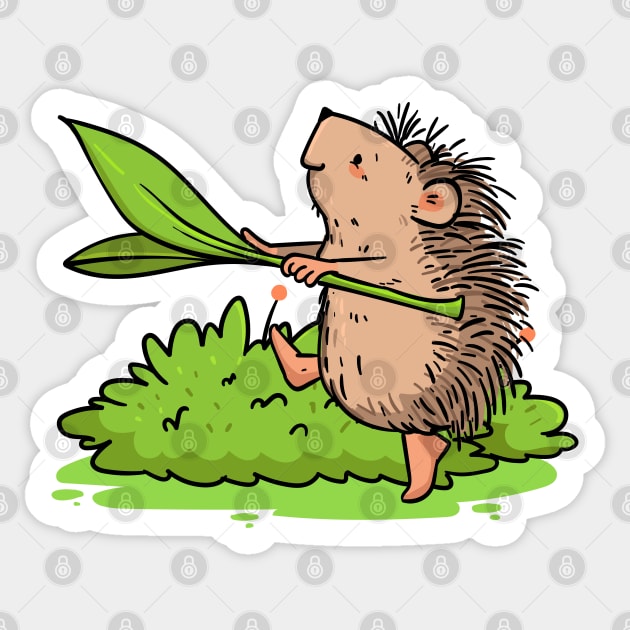 Porcupine Green Leaf Sticker by Mako Design 